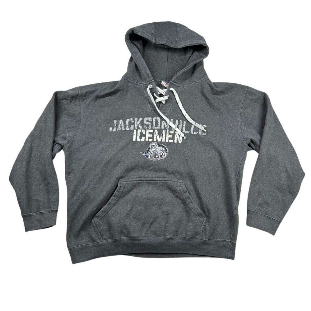Jacksonville Icemen Hoodie Mens Large Hockey Minors Lace Up Sweatshirt Boxy